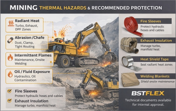 Mining equipment engine bay heat protection